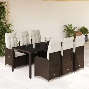 vidaXL Ensemble de bistro de jardin 7 pcs coussins marron poly rotin pas cher