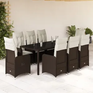Comparateur de prix : vidaXL Ensemble de bistro de jardin 9 pcs coussins marron poly rotin