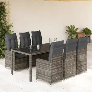 vidaXL Ensemble de bistro de jardin 7 pcs coussins gris poly rotin pas cher