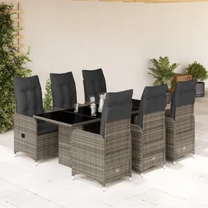 vidaXL Ensemble de bistro de jardin 7 pcs coussins gris poly rotin pas cher