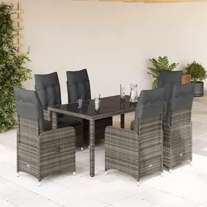 vidaXL Ensemble de bistro de jardin 7 pcs coussins gris poly rotin pas cher