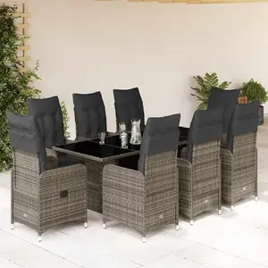 Comparateur de prix : vidaXL Ensemble de bistro de jardin 9 pcs coussins gris poly rotin