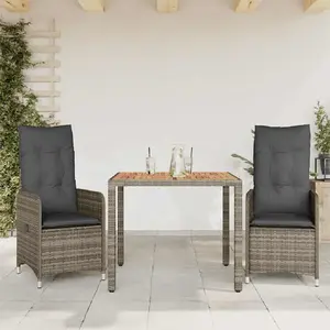 vidaXL Ensemble de bistro de jardin 3 pcs coussins gris poly rotin pas cher