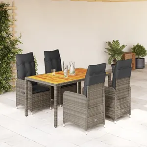 vidaXL Ensemble de bistro de jardin 5 pcs coussins gris poly rotin pas cher