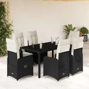 Comparateur de prix : vidaXL Ensemble de bistro de jardin 7 pcs coussins noir poly rotin
