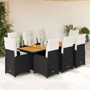 Comparateur de prix : vidaXL Ensemble de bistro de jardin 9 pcs coussins noir poly rotin