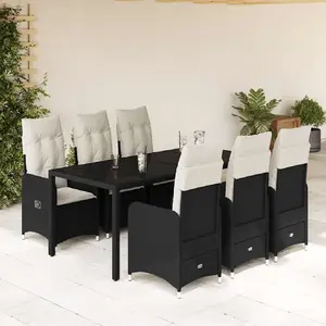Comparateur de prix : vidaXL Ensemble de bistro de jardin 7 pcs coussins noir poly rotin