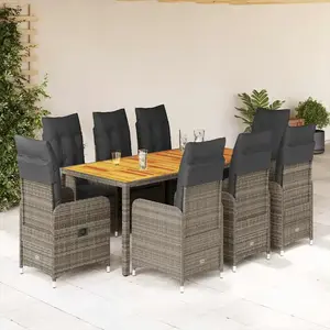 Vidaxl ensemble de bistro de jardin 9 pcs coussins gris poly rotin