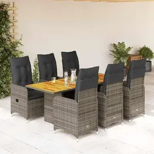 vidaXL Ensemble de bistro de jardin 7 pcs coussins gris poly rotin pas cher
