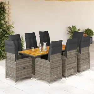vidaXL Ensemble de bistro de jardin 9 pcs coussins gris poly rotin pas cher