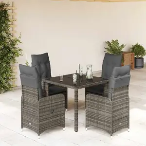vidaXL Ensemble de bistro de jardin 5 pcs coussins gris poly rotin pas cher