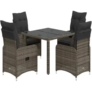 vidaXL Ensemble de bistro de jardin 5 pcs coussins gris poly rotin pas cher