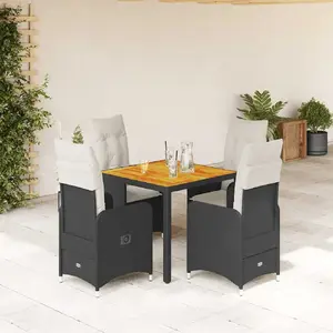 vidaXL Ensemble de bistro de jardin 5 pcs coussins noir poly rotin pas cher