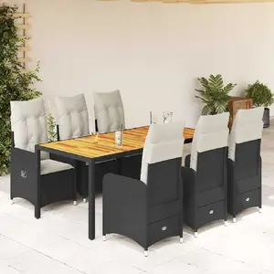 vidaXL Ensemble de bistro de jardin 7 pcs coussins noir poly rotin pas cher