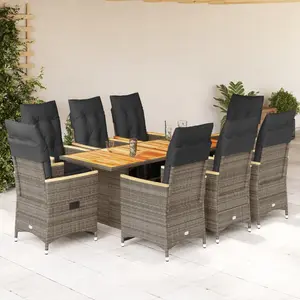 vidaXL Ensemble de bistro de jardin 9 pcs coussins gris poly rotin pas cher