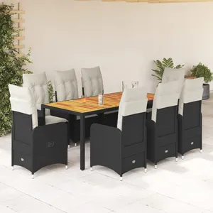 Comparateur de prix : vidaXL Ensemble de bistro de jardin 9 pcs coussins noir poly rotin