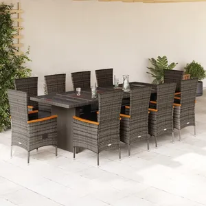 vidaXL Ensemble à manger de jardin 11pcs avec coussins gris poly rotin pas cher