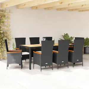 vidaXL Ensemble à manger de jardin 9pcs coussins noir résine tressée pas cher