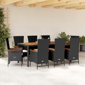 vidaXL Ensemble à manger de jardin 9pcs coussins noir résine tressée pas cher