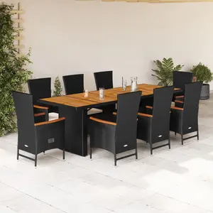 vidaXL Ensemble à manger de jardin 9pcs coussins noir résine tressée pas cher
