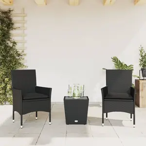 vidaXL Ensemble de bistro avec coussins 3pcs noir résine tressée verre pas cher