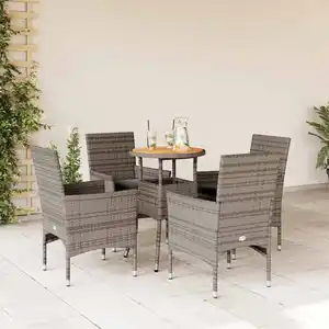 vidaXL Ensemble à manger de jardin et coussins 5 pcs gris rotin acacia pas cher