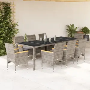 vidaXL Ensemble à manger de jardin et coussins 9 pcs gris rotin verre pas cher