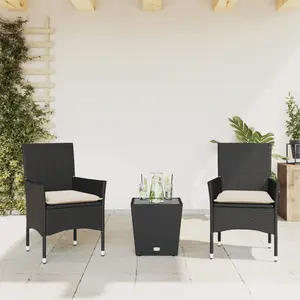 vidaXL Ensemble de bistro avec coussins 3pcs noir résine tressée verre pas cher