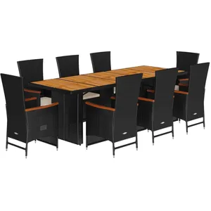 vidaXL Ensemble à manger de jardin 9pcs coussins noir résine tressée pas cher