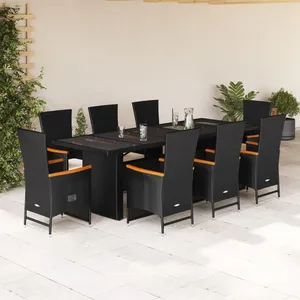 vidaXL Ensemble à manger de jardin 9pcs coussins noir résine tressée pas cher
