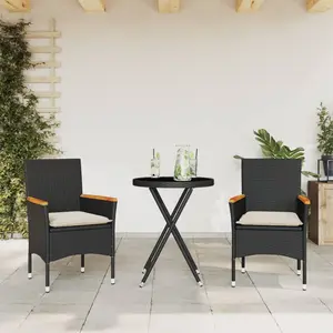 vidaXL Ensemble de bistro avec coussins 3pcs noir résine tressée verre pas cher