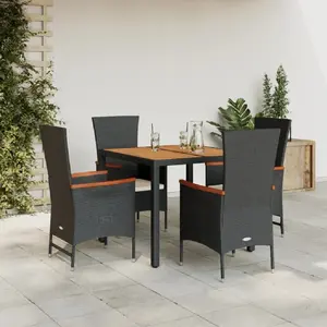 vidaXL Ensemble à manger de jardin coussins 5pcs Noir Résine tressée pas cher