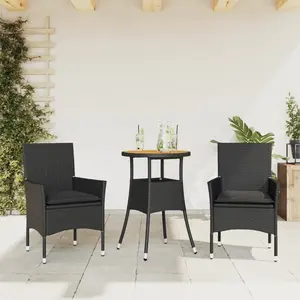 vidaXL Ensemble à manger de jardin et coussins 3 pcs noir rotin acacia pas cher
