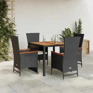 vidaXL Ensemble à manger de jardin coussins 5pcs Noir Résine tressée pas cher