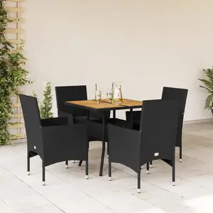 vidaXL Ensemble à manger de jardin et coussins 5 pcs noir rotin acacia pas cher