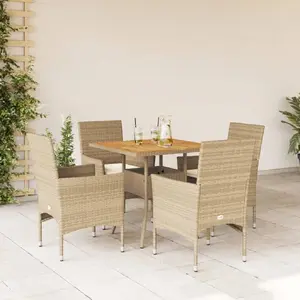 vidaXL Ensemble à manger de jardin et coussins 5pcs beige rotin acacia pas cher