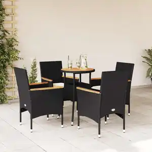 vidaXL Ensemble à manger de jardin et coussins 5 pcs noir rotin acacia pas cher