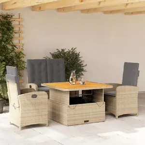 vidaXL Ensemble à manger de jardin coussins 4 pcs beige résine tressée pas cher