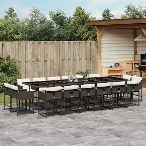 vidaXL Ensemble à manger de jardin et coussins 17 pcs marron rotin pas cher