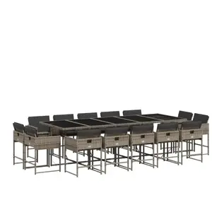 vidaXL Ensemble à manger de jardin 15 pcs coussins gris résine tressée pas cher