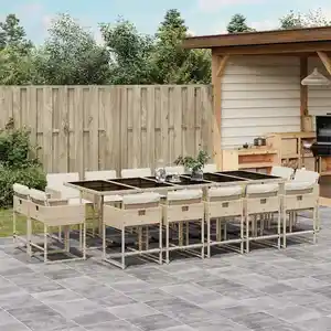 vidaXL Ensemble à manger de jardin et coussins 15 pcs beige pas cher
