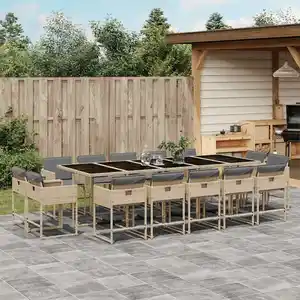 vidaXL Ensemble à manger de jardin et coussins 15 pcs mélange beige pas cher