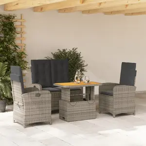 vidaXL Ensemble à manger jardin 4pcs et coussins Gris Résine tressée pas cher