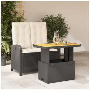 vidaXL Ensemble à manger de jardin coussins 2pcs noir résine tressée pas cher