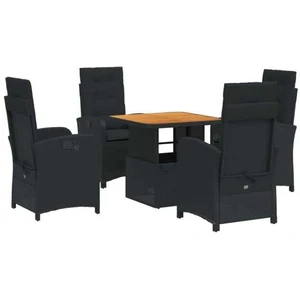 vidaXL Ensemble à manger de jardin coussins 5pcs Noir Résine tressée pas cher