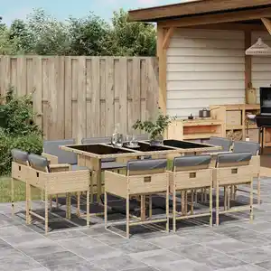 vidaXL Ensemble à manger de jardin et coussins 11 pcs mélange beige pas cher