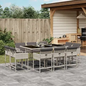 vidaXL Ensemble à manger de jardin 11pcs avec coussins gris poly rotin pas cher
