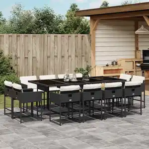 vidaXL Ensemble à manger de jardin 13 pcs coussins noir résine tressée pas cher