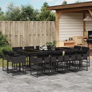 vidaXL Ensemble à manger de jardin 13 pcs coussins noir résine tressée pas cher