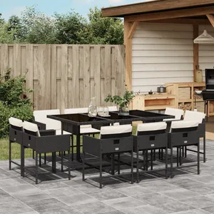 vidaXL Ensemble à manger de jardin 11 pcs coussins noir résine tressée pas cher